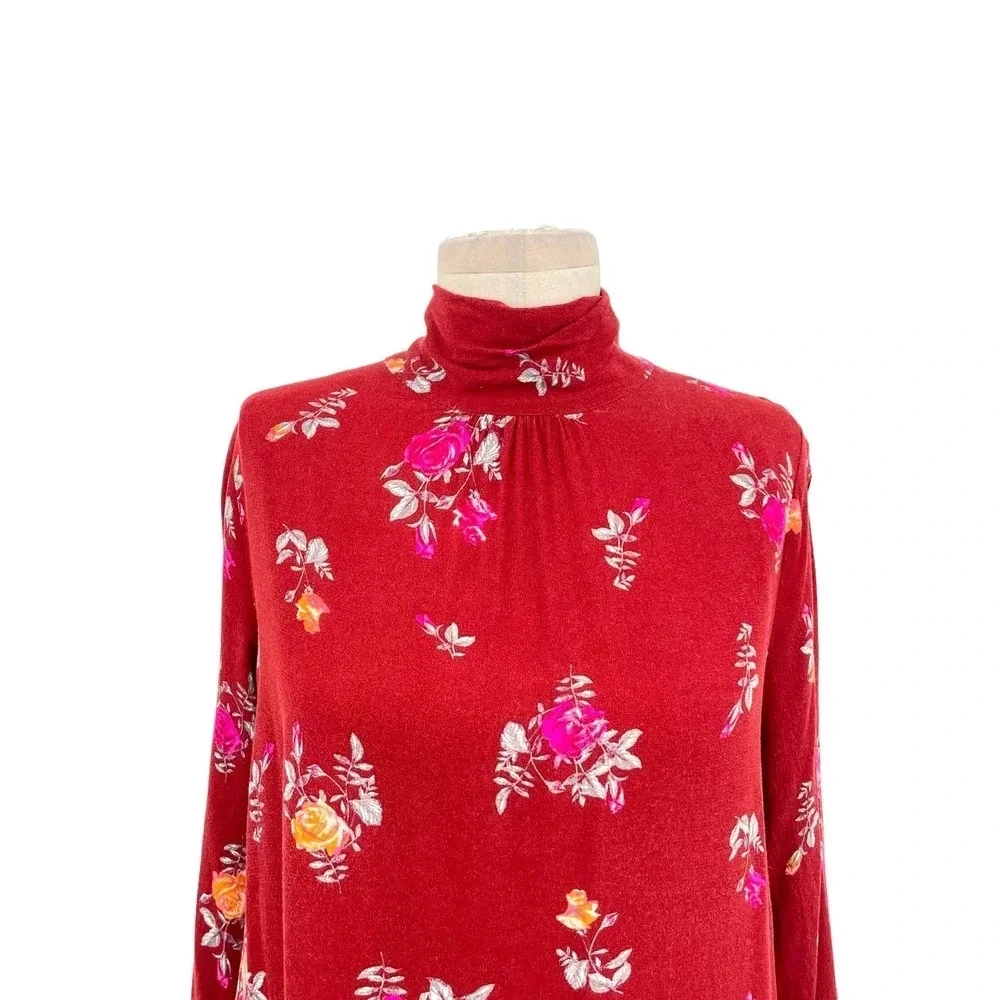 Free People Tate Tunic Dress in Vintage Combo Red Floral‎ Print Size Medium